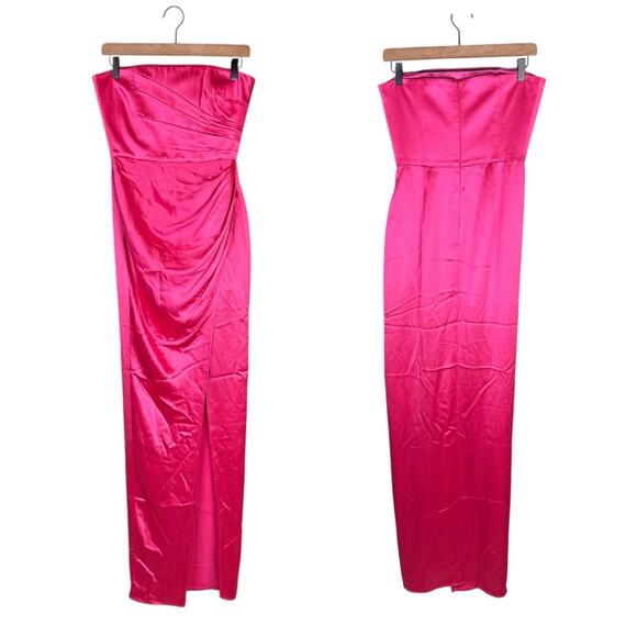 Sau Lee NWT Priyanka Hot Pink Satin Strapless Formal Maxi Gown Prom Dress - Picture 8 of 11